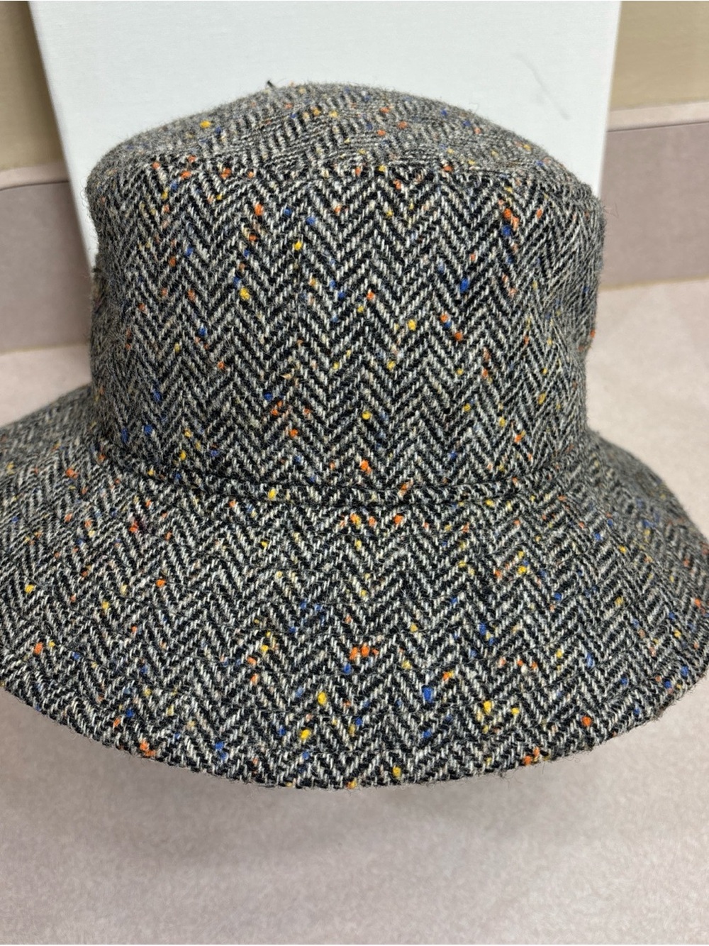 Mucros Erin Gray Tweed Wool Bucket Hat Lined Herringbone SM MD Golf Ireland
